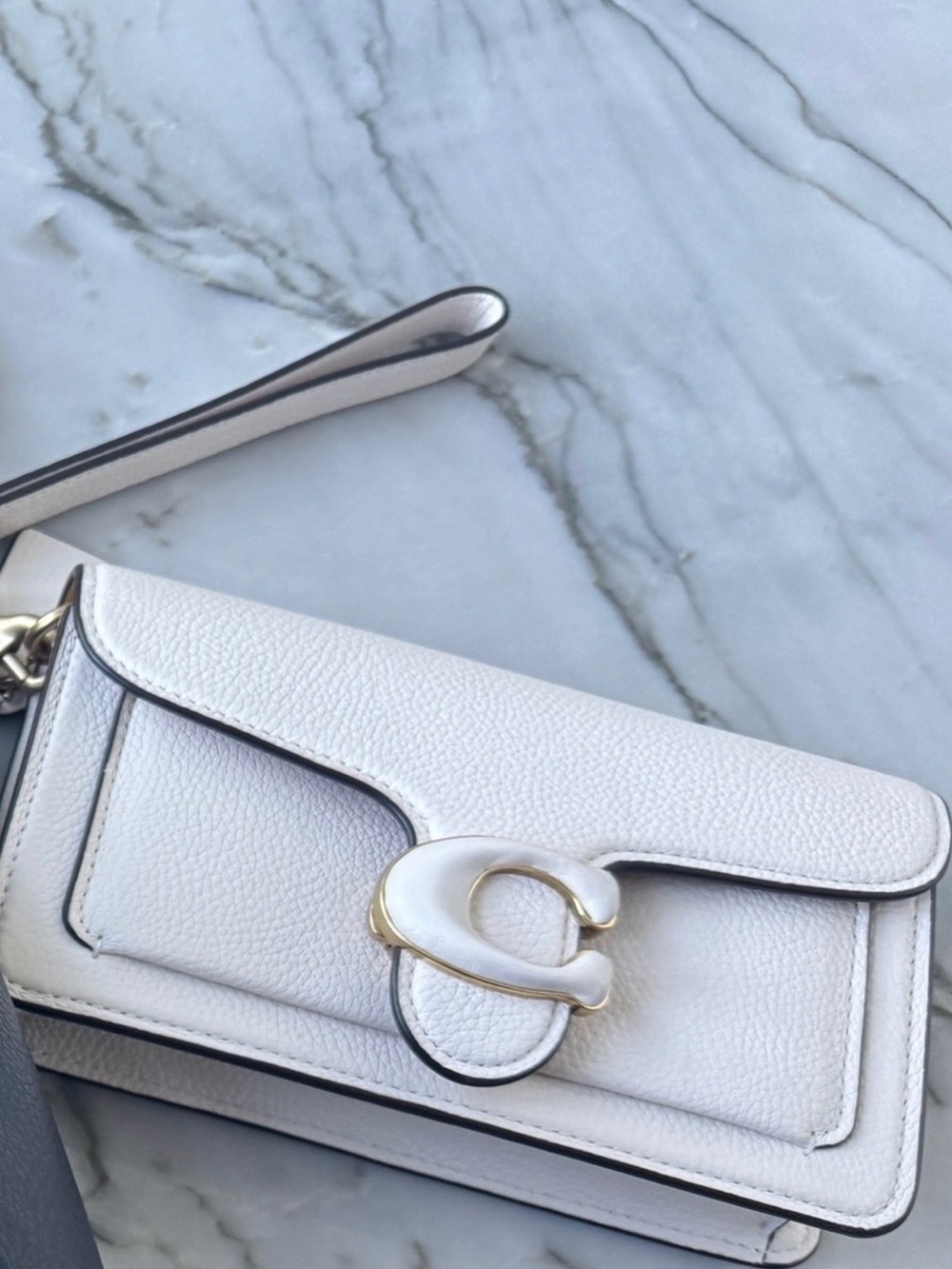 Coach White Leather Wristlet with Gold 'C' Logo